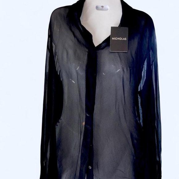 Nicholas Midnight Sheer Button down Blouse L NWT - Picture 1 of 6